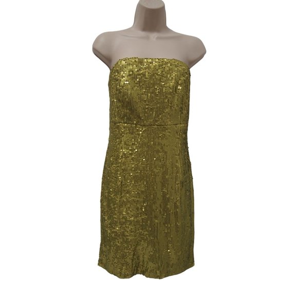 Dress the Population Womens Lemongrass M Sequin Green Strapless Mini Bodycon Era - Picture 5 of 12